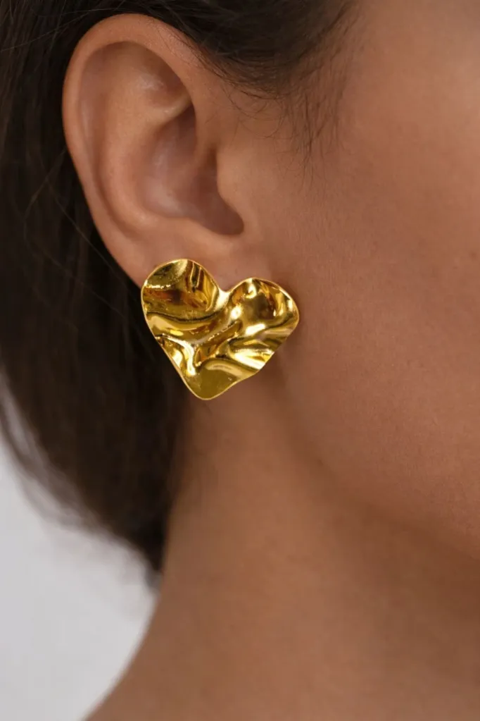 Gold Plated Heart Shape Stud Earrings
