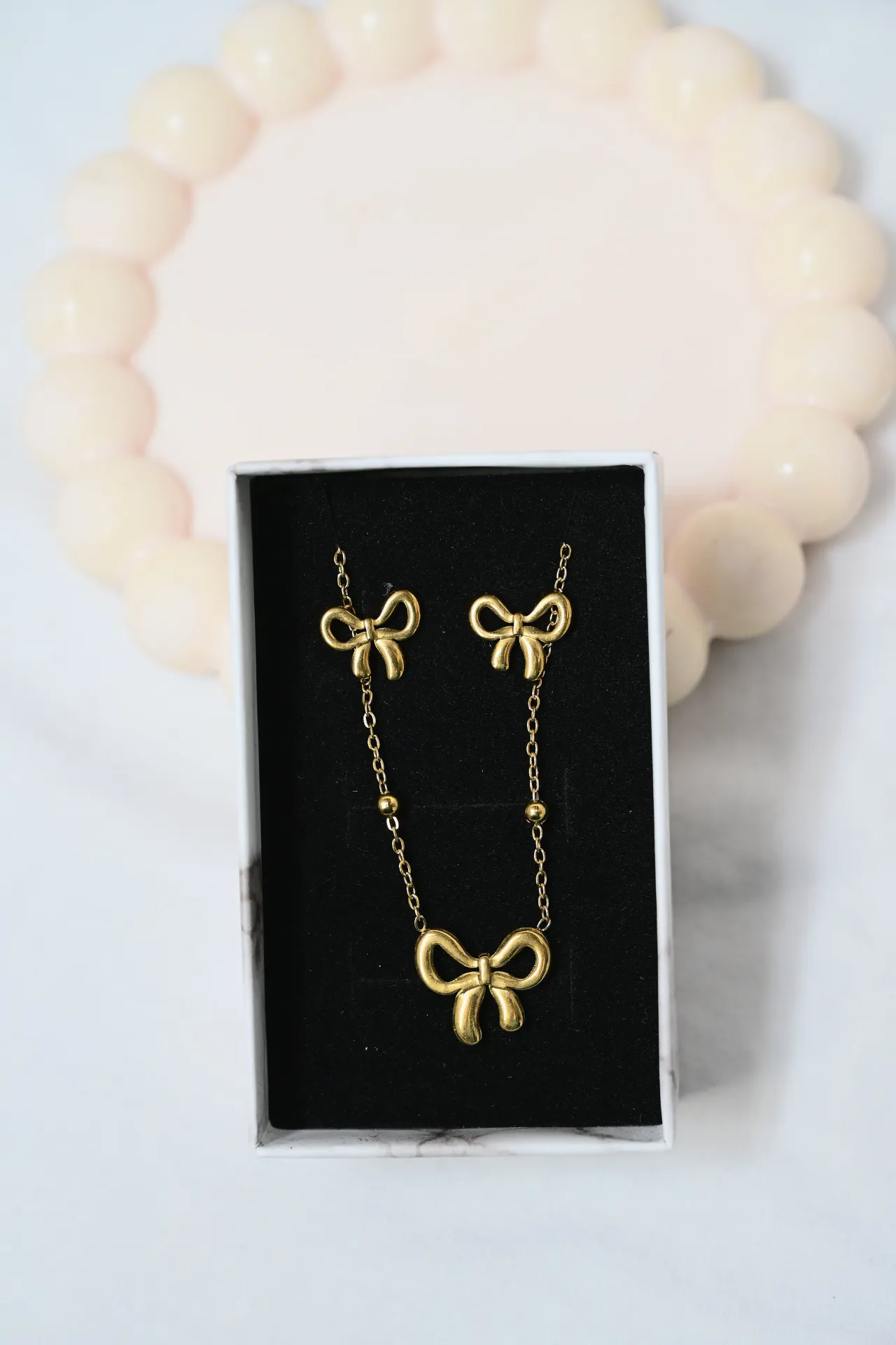 Gold-Plated Bow Pendant Necklace Set | Elegant Fashion Jewellery