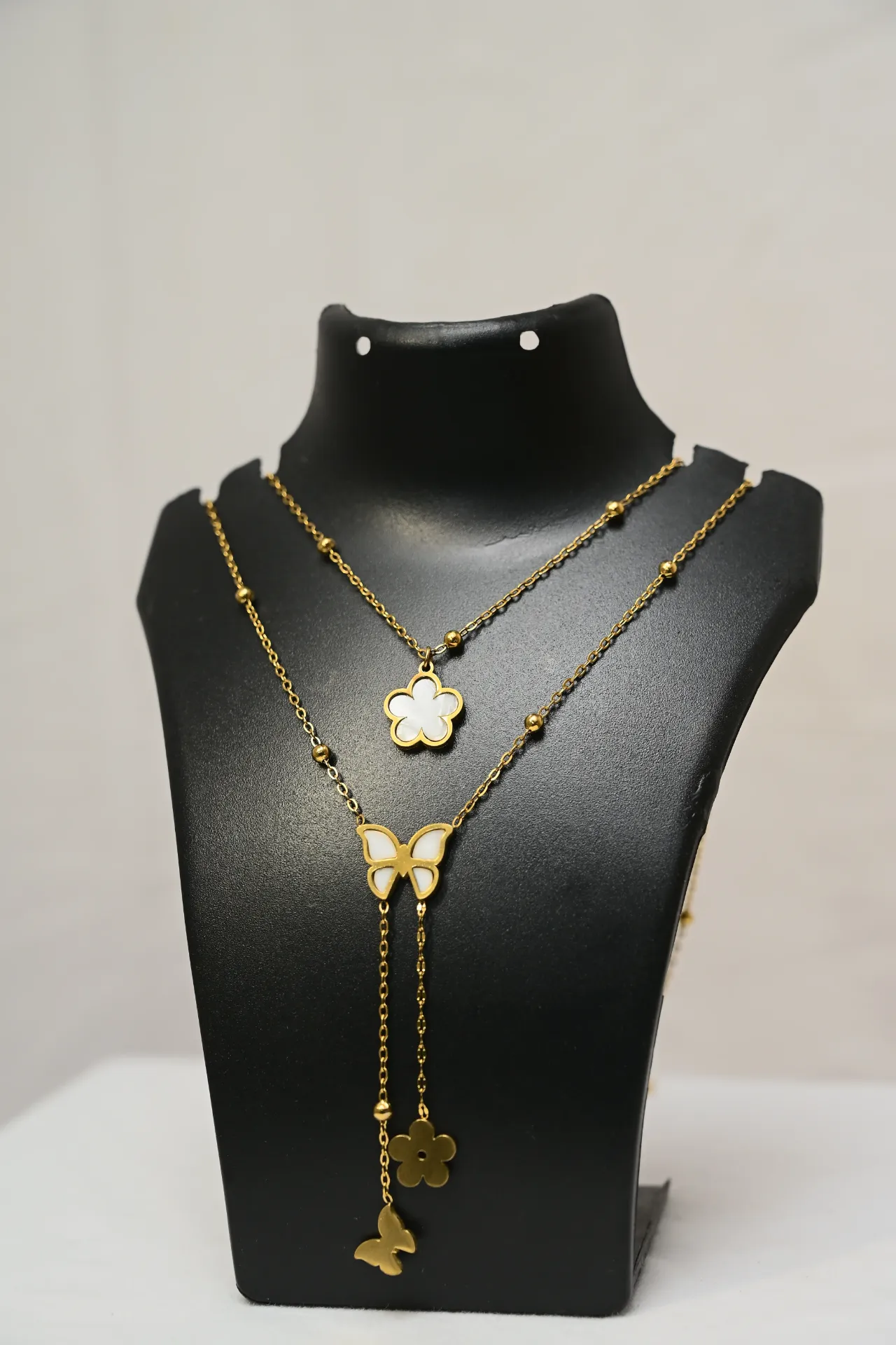 Gold Plated Butterfly & Flower Layered Necklace | Elegant Fashion Jewellery for Women & Girls | Trendy Statement Necklace Set