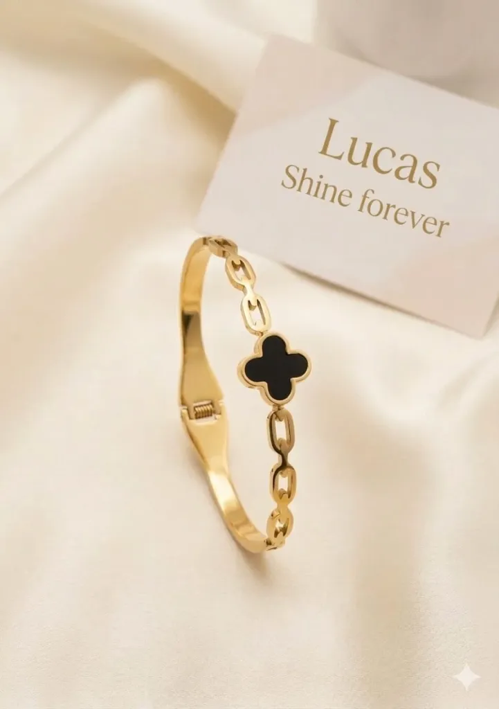 Gold Plated Stainless Steel Clover Kada