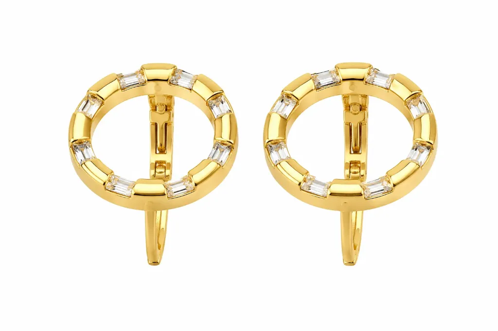 Gold Plated Round Circle Crystal Earrings for Women | Stainless Steel Baguette Crystal Hoop Earrings | Anti-Tarnish Fashion Jewellery