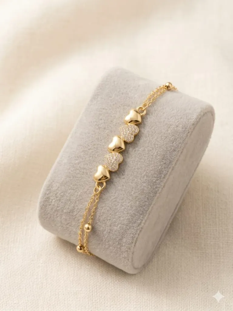 Gold Plated AD Studded Heart Shape Bracelet
