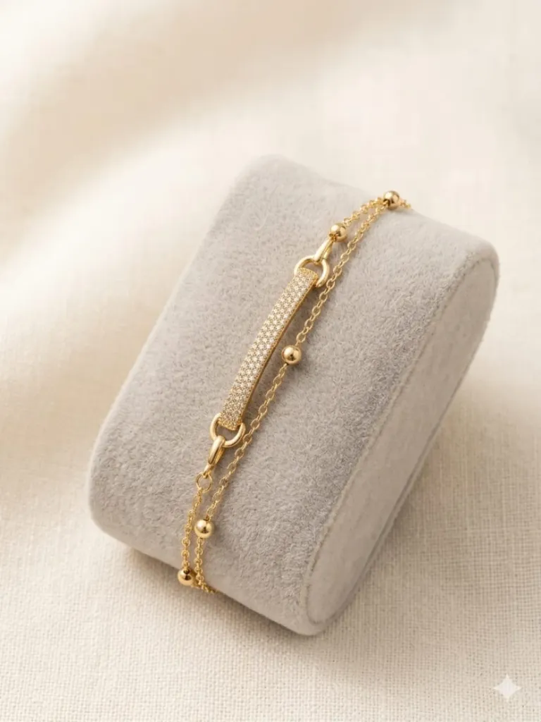 Gold Plated AD Studded Rectangle Charm Chain Bracelet