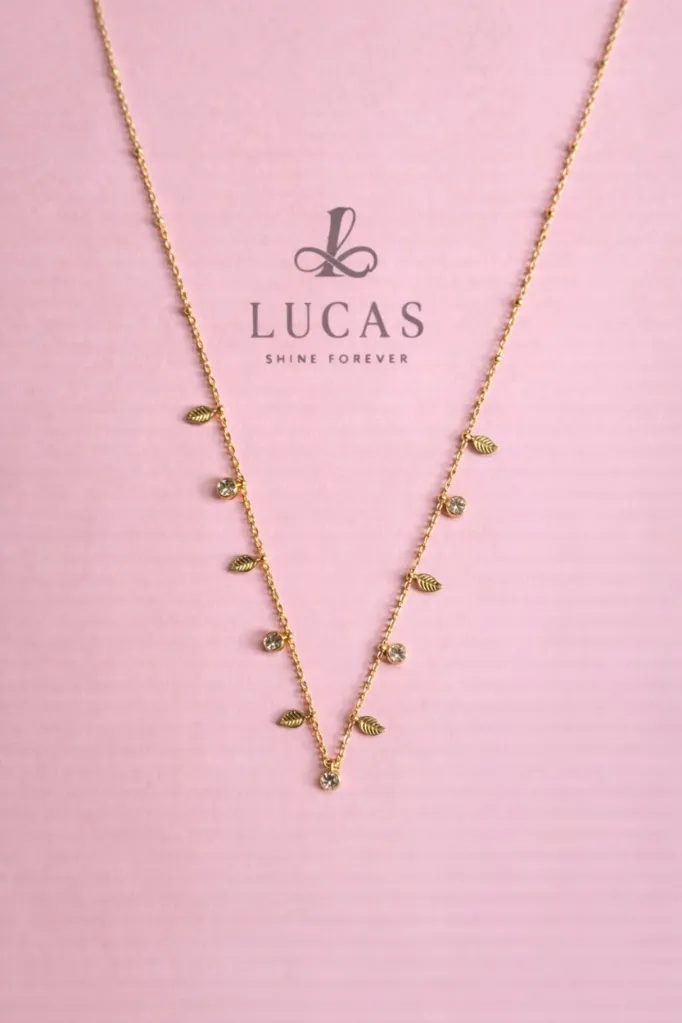 Gold-Plated Leaf & CZ Charm Necklace