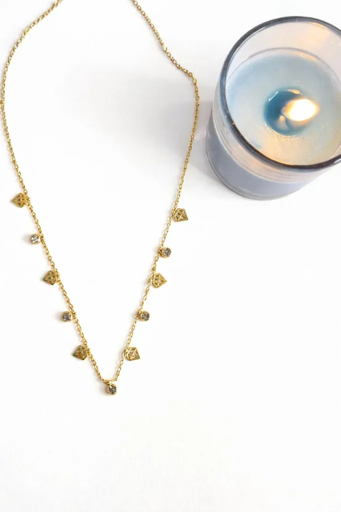 Gold Plated Crystal & Geometric Minimal Charm Necklace