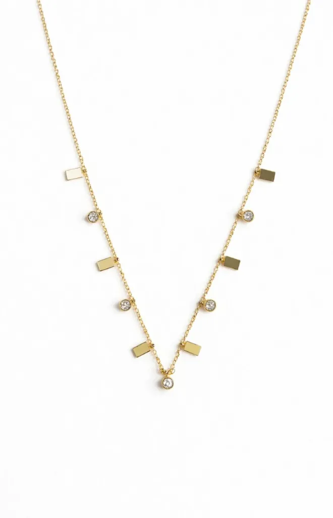 Gold Plated Minimal Crystal & Geometric Charm Necklace