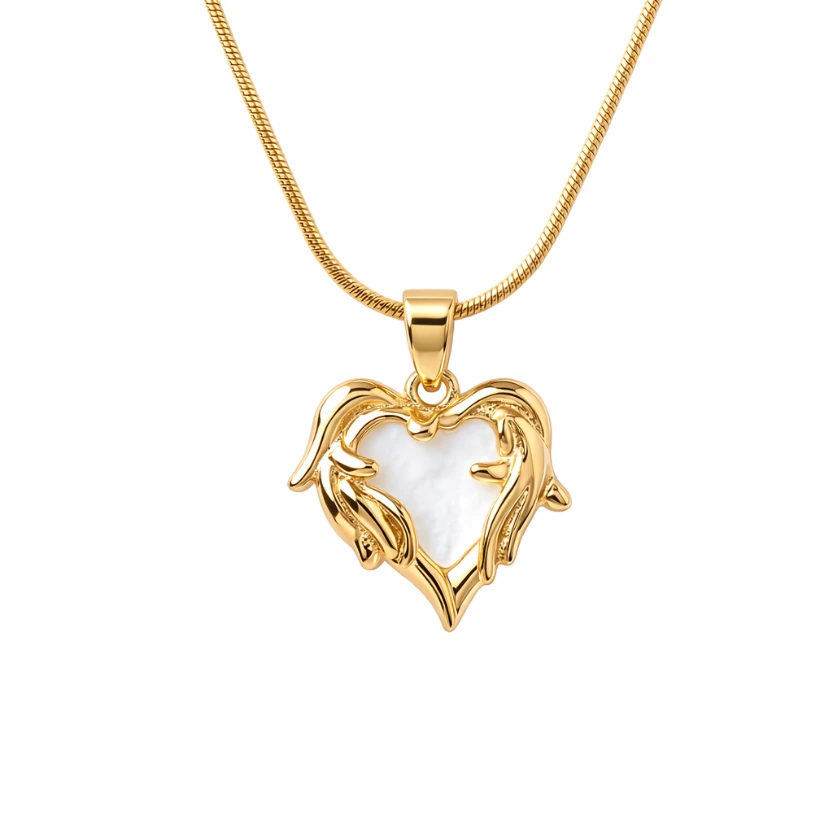 Gold Plated Dolphin Embrace Heart Shape Necklace