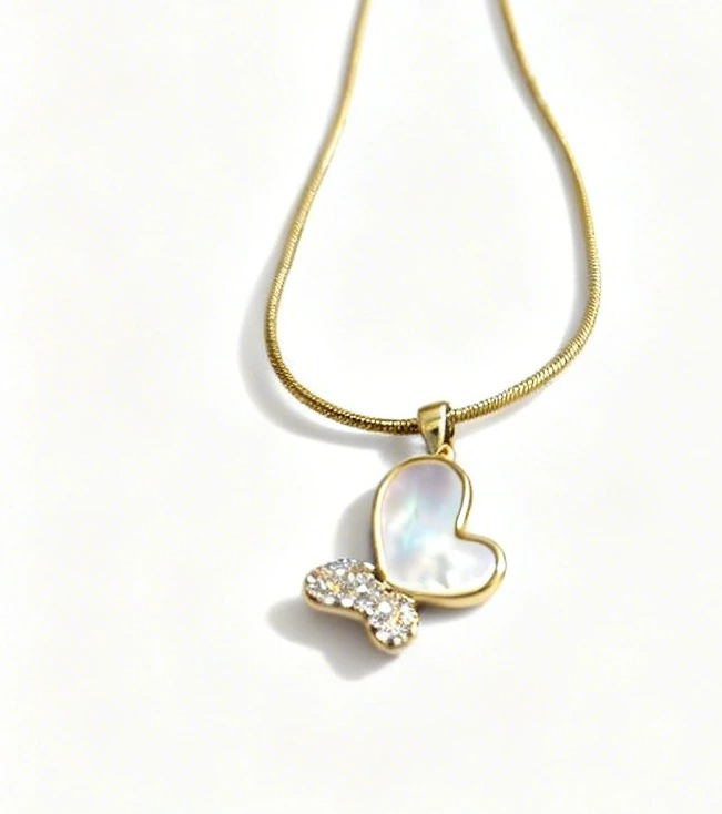 Gold Plated Heart & Butterfly Pendant Necklace