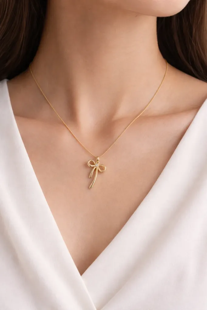 Gold Plated Bow Pendant Necklace