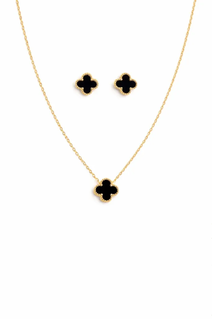 Gold Plated Clover Earring & Neckless Set