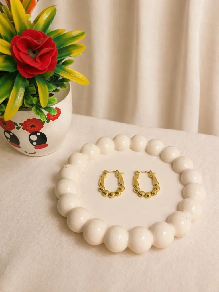 Beaded Oblong Hoop Earrings | Gold Plated | Anti Tarnish