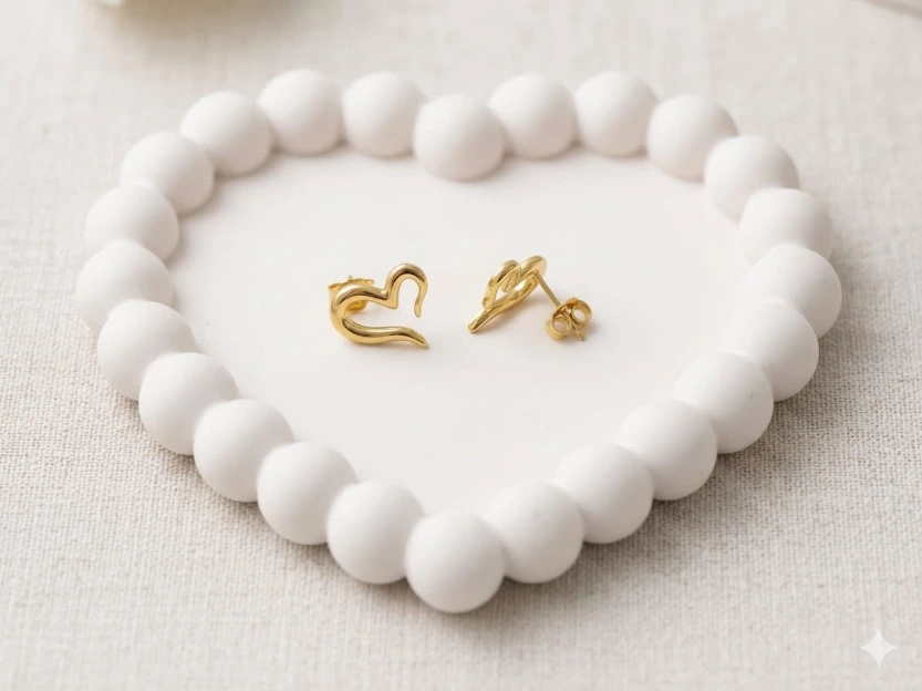 Gold Loving Heart Stud Earrings | Anti Tarnish | Gold Plated