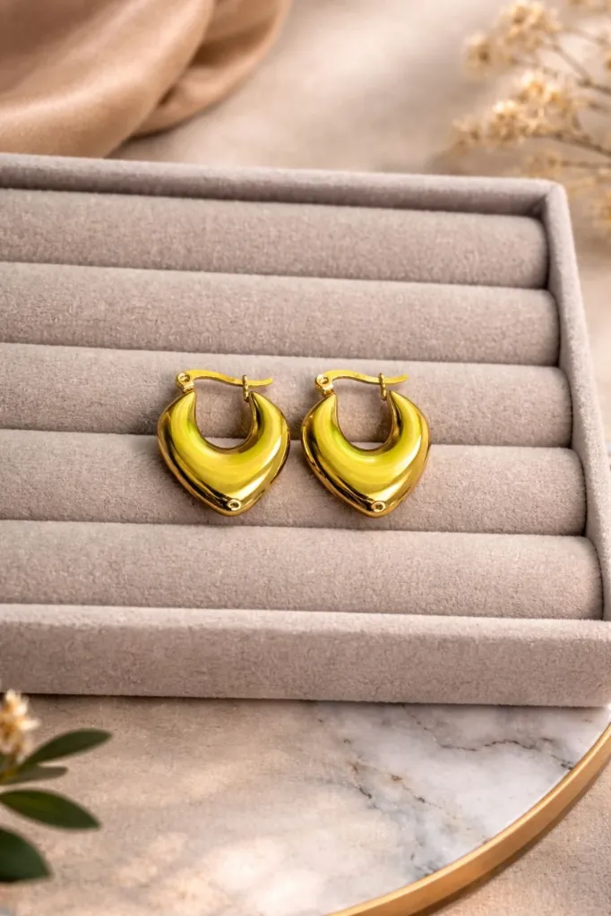 Gold Plated Stainless Steel Curved Chunky Hoop Earrings for Women