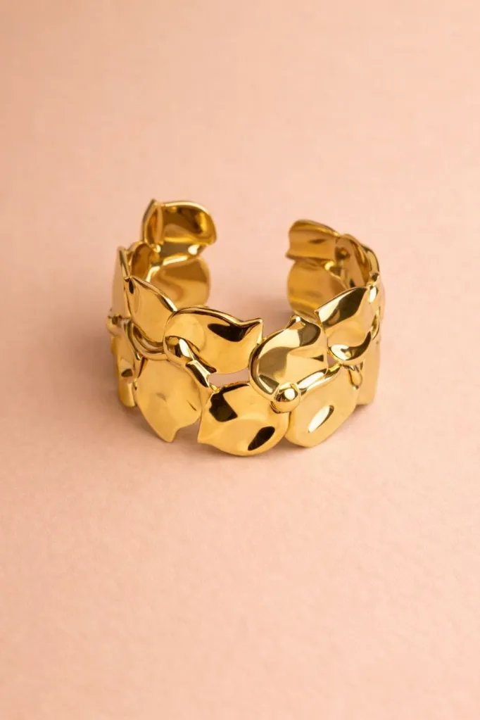 Gold Plated Cuff Bracelet leaf-inspired pattern