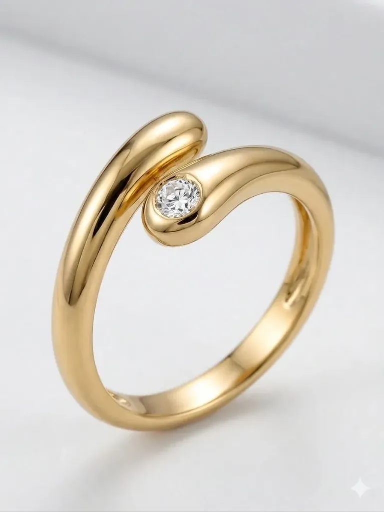 Elegant Gold-Tone Open Wrap Ring with Crystal Stone