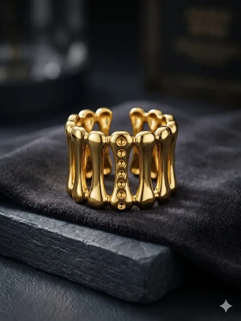 Gold-Plated Bone-Link Statement Ring