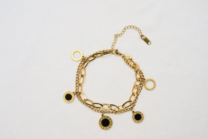 Roman Numeral Black Enamel Charms Bracelet